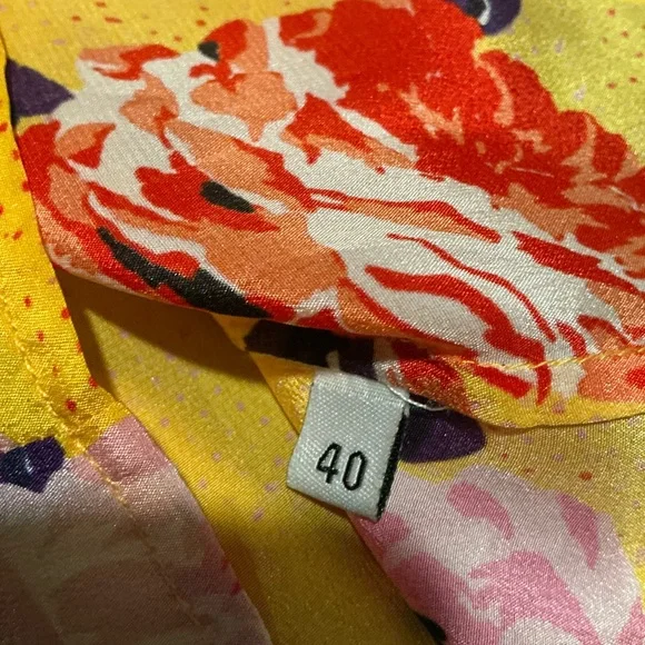 MSGM 100% Silk Yellow Floral Tie-Neck Blouse Size 40 Designer Italian - Picture 7 of 7